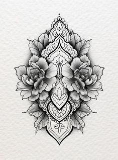 a black and white drawing of flowers