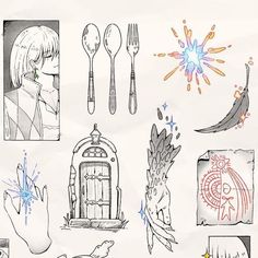 a drawing of different types of utensils and spoons