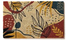 a door mat with an abstract design on the front and side of it, featuring leaves