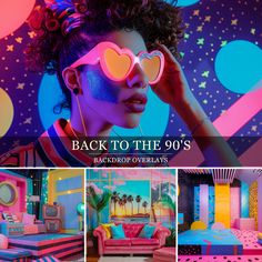 the back to the 90's backdrop overlays are bright pink and blue