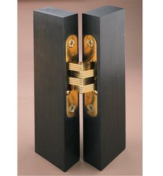 two black wooden doors with gold hardware on each side and one door has a lock in the middle