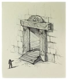 a drawing of an entrance to a building