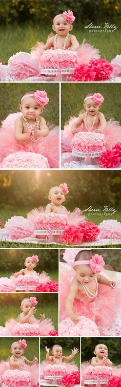 Outdoor cake smash                                                       … Outdoor Cake Smash, Her First Birthday, Ombre Rose, First Birthday Cake Smash, Cake Smash Photography