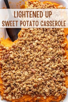 This healthy sweet potato casserole is sweet, creamy, perfectly spiced and topped with a crunchy oatmeal pecan streusel topping. You’ll absolutely love this lightened up version of the classic Thanksgiving side dish and you won’t miss the extra sugar and marshmallows! Healthy Sweet Potato Casserole, Crunchy Oatmeal, Pecan Streusel Topping, Sweet Potato Casserole Healthy, Healthy Sweet Potato, Pecan Topping, Classic Thanksgiving, Thanksgiving Side Dish, Stuffed Sweet Potato Healthy