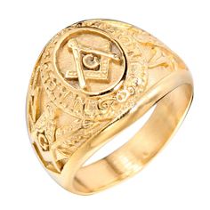 PRICES MAY VARY. Vintage masonic freemason symbol rings for men, 6 colors avaliable Strong and durable, classic freemason masonic design ring, comfort fit, weight: about 17g Made of 316l stainless steel, hypoallergenic, nickel free, scratch and fade resistant Great friendship, engagement, wedding, birthday, valentiens, christmas, anniversary gift Packing in high quality red velvet bag with our brand name INRENG. If you have any question, please contact us at any time. Item Details:
 Weight: 17g Rings Signet, Timeless Symbol, Gold Color Ring, Masonic Ring, Popular Jewelry, Retro Jewelry, Retro Men, Gold Colour, Velvet Bag