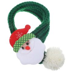 a green and white christmas hat with a santa clause on it's head, attached to a rope