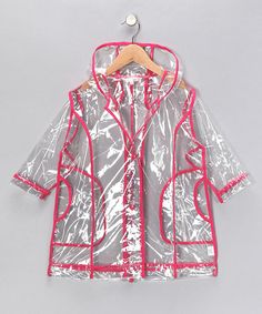 Pluie Pluie Girls R2C - FU Transparent Rain Coat in Fuchsia Trim Spring Coat Outfit, Transparent Raincoat, Raincoat Outfit, Green Raincoat, Mens Raincoat, Long Rain Coat, Coat Street Style, Coat Outfit, Hooded Raincoat