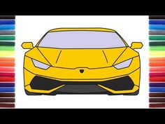 a drawing of a yellow sports car in color pencils