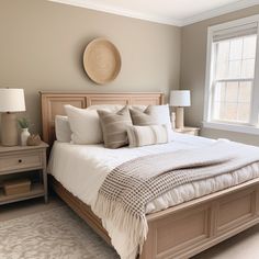 a bedroom with a large bed and two nightstands