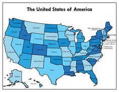 the united states of america is shown in blue