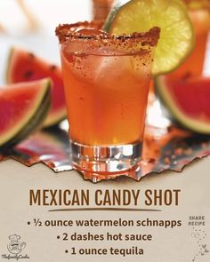 a mexican candy shot with watermelon and lime