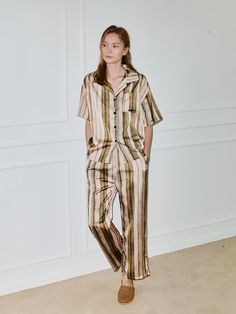 Composition : COTTON 55% TENCEL 45%Color : GREEN_FREECountry of Origin : CHINA Striped Night Suit, Green And White Striped Christmas Pajamas, Candy Stripe Pajamas, Striped Pajama Set, Striped Pajamas, Pyjama Satin, Collared Greens, Striped Pyjamas, Satin Roses