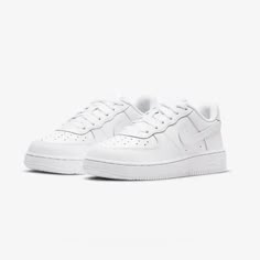 Nike Pre School Air Force 1 Sneakers Authentic White Casual Nike Air Force 1 Low-top, Nike Air Force 1 Lace-up For Streetwear, All White Air Force Ones, All White Air Forces, White Forces, White Air Force Ones, School Air, Nike Kids Shoes