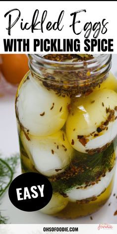 pickled eggs with pickling spice in a mason jar