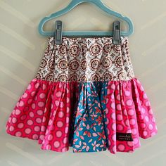 Handmade Matilda Jane Like Twirl Skirt. Girls Size Medium And Fits 3 - 4 Best. Made With High End Designer Fabrics. All Seems Finished And Elastic Waistband. 13.5” Waist To Bottom. Great For School, Play, Or Any Occasion. Twirl Skirt, School Play, Matilda Jane, Matilda, Kids Bottoms, Fabric Color, Pink Blue, Fabric Design, Size Medium