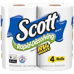 two rolls of scott rapid - dissolving toilet paper are shown in this image