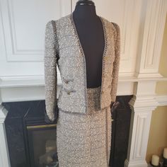 Gently Loved And In Excellent Condition. Three Piece Suit (Skirt, Jacket, And Scarf). Tweed Suit, Tweed Suits, Three Piece Suit, Dresses Vintage, Three Piece, Vintage Dresses, Size 6, Womens Dresses, Skirt