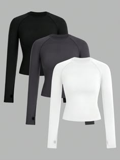 Seamless Slim Fit Thumb Hole Long Sleeve Sports T-Shirt Multicolor   Long Sleeve Fabric Plain  High Stretch  Women Activewear, size features are:Bust: ,Length: ,Sleeve Length: Compression Shirts Women, Gym Closet, Long Sleeve Gym Tops, Flowers Gift Ideas, Full Sleeve Top, Brand Aesthetic, Workout Plan For Women, Sport Sweater, Long Sleeve Workout