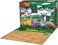 a cardboard box with an image of animals in the jungle on it's side