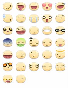 many different emoticions are shown on the screen, including eyes and nose shapes