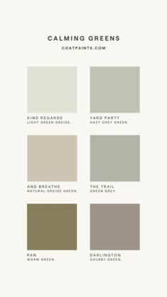 the color scheme for calming greens is shown in shades of gray, green and white