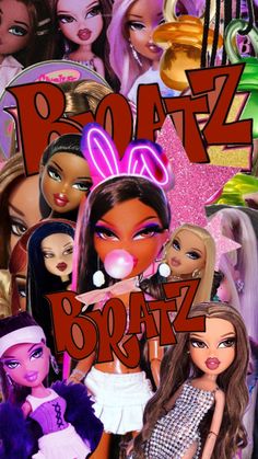 a collage of barbie dolls with the word boozy boaz on it's side