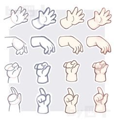 various hand gestures drawn in different colors