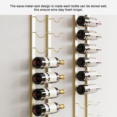 the wine rack is made out of metal and has eight bottles on each one side