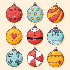 christmas balls with different designs on them