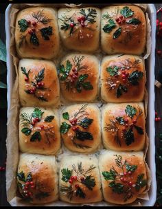 christmas rolls with holly and red berries on them