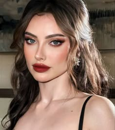 Sultry Natural Makeup, Soft Glam Makeup For Engagement, Soft Glam Makeup For Red Dress, Wedding Makeup Red Dress, Dramatic Bridal Makeup For Blue Eyes, Makeup Ideas For White Outfit, Classy Red Lip Makeup, Autumnal Wedding Makeup, Brown Sultry Eye Makeup