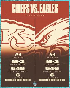 two flyers for the chiefs and eagles are shown in red, white, and blue