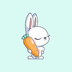 a cartoon bunny holding a carrot in its hand and looking at it's face