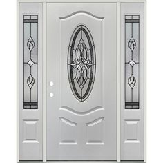 a white front door with glass panels