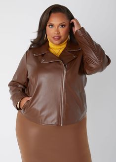 Step into fall in classic cool fashion wearing our moto jacket crafted from lush faux leather with a chic asymmetric zipper. Jacket Store, Faux Leather Moto Jacket, Leather Moto, Warm Jacket, Leather Moto Jacket, Moto Jacket, Faux Leather Jackets, Fashion Wear, New Model