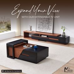 a living room scene with focus on the coffee table and end tables in the center