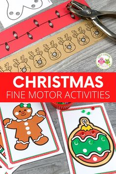 printable christmas fine motor activities for kids to do on the table with scissors and tape