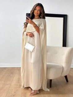 Trendy Fashion Elegant Chiffon Maxi Dress Abaya Eid Ramadan Evening Modest Feminine , Dresses Gaun Fashion, Dress Sleeve Length, Fashion Muslim, Elegante Casual, Elegant Dresses For Women, Women Formals, Maxi Dress Evening, Chiffon Maxi