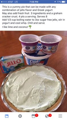 an ice cream pie and yogurt are on the table