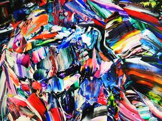 an abstract painting with many colors and shapes