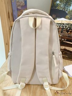 BirdinBag - Classic Letter Patch School Backpack - Ideal for College, High School, and Outdoor Travel Beige Large Capacity Laptop Bag For School, Beige Travel Bags For Back To School, Beige Backpack Laptop Bag For School, Beige Backpack Laptop Bag For Daily Use, Beige Laptop Backpack For School, Beige Laptop Backpack For Daily Use, Cream Backpack For Travel And Back To School, Back To School Large Capacity Cream Backpack, Beige Backpack With Zipper Closure For Study