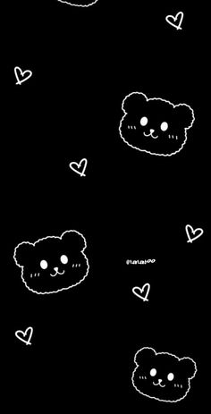 black and white drawing of teddy bears with hearts in the dark, one bear has his eyes closed