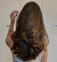 Blowout Layers Hair, Blowout Aesthetic Hair, Hair Inspo Brunette Layers, Thick Blowout Hair, How To Do Hair Blowout, Brunette Blowout Aesthetic, Blow Dry Hair Aesthetic, Blowout Hair On Curly Hair, 90s Blowout Haircut Medium