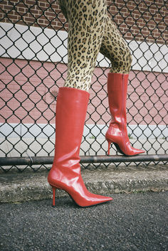 Jeffrey Campbell Boots / Red Leather Boots / Red Leather Heels / Vintage Red Leather Stilleto Boots / Pointed Toe Red Boots Fitted Bold Winter Boots, Trendy Fitted Mid-calf Heeled Boots, Bold Pointed Toe Fitted Boots, Bold Fitted Heeled Boots For Fall, Bold Fitted Boots For Spring, Bold Fitted Spring Boots, Red Platform Boots, Jeffrey Campbell Boots, Red Leather Boots