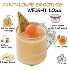 Simple Healthy Smoothie Recipes, Healthy Smoothie Recipes For Breakfast, Smoothie Recipes For Breakfast, Tasty Smoothies, Food Smoothies, Cantaloupe Smoothie, Easy Healthy Smoothie Recipes, Smoothie Fruit