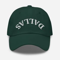 Dad hats aren't just for dads. This one's got a low profile with an adjustable strap and curved visor. * 100% chino cotton twill * Green Camo color is 35% chino cotton twill, 65% polyester * Unstructured, 6-panel, low-profile * 6 embroidered eyelets * 3 ⅛" (7.6 cm) crown * Adjustable strap with antique buckle * Blank product sourced from Vietnam or Bangladesh This product is made especially for you as soon as you place an order, which is why it takes us a bit longer to deliver it to you. Making Baseball Season Dad Hat With Letter Print, Casual Dad Hat With Embroidered Logo And Flat Brim, Casual Dad Hat With Letter Print And Flat Brim, Cotton Fitted Hat With Letter Print, Curved Visor, Cotton Fitted Hat With Letter Print And Curved Visor, Dallas Hat, Rose Shop, Embroidered Hat, Camo Colors