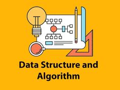 a yellow background with the words data structure and algorithm on it, in front of an image of a calculator