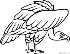 a black and white drawing of a large bird