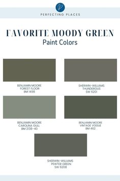 favorite moody green paint colors for the kitchen and living room, including grays, browns