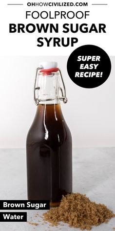 a brown sugar syrup in a glass bottle